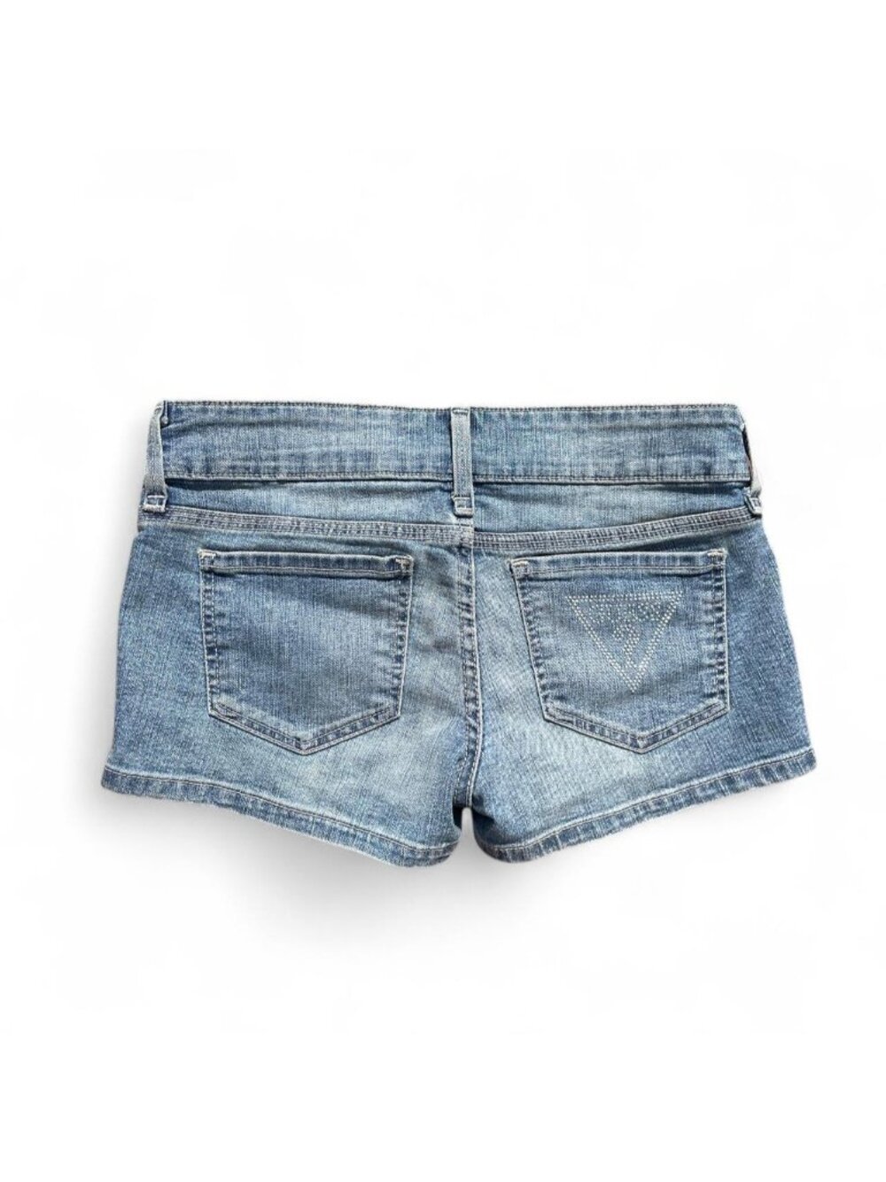 Vintage low rise Guess blue denim shorts with rhinestone details